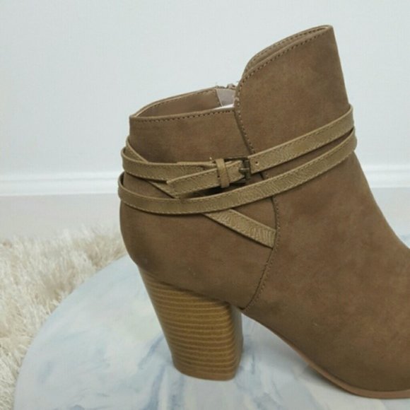 Dark Tan  Strapped Booties Rustic Faux Suede Boot - Picture 5 of 5